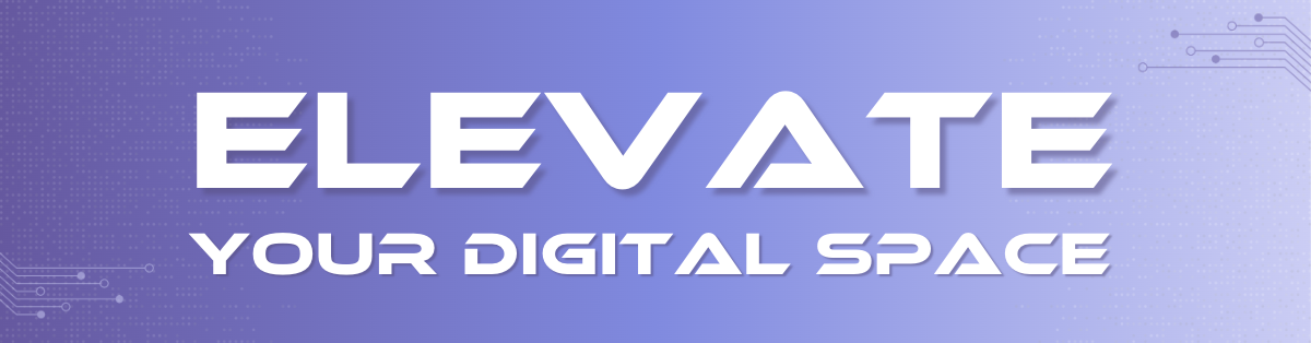 Elevate your digital space's content with our expert WA ITPS services. The image has the bolded words "Elevate Your Digital Space" and a background with a gradient of purple shades and circuit board patterns on the corners, giving it a tech-inspired look ideal for showcasing IT services.